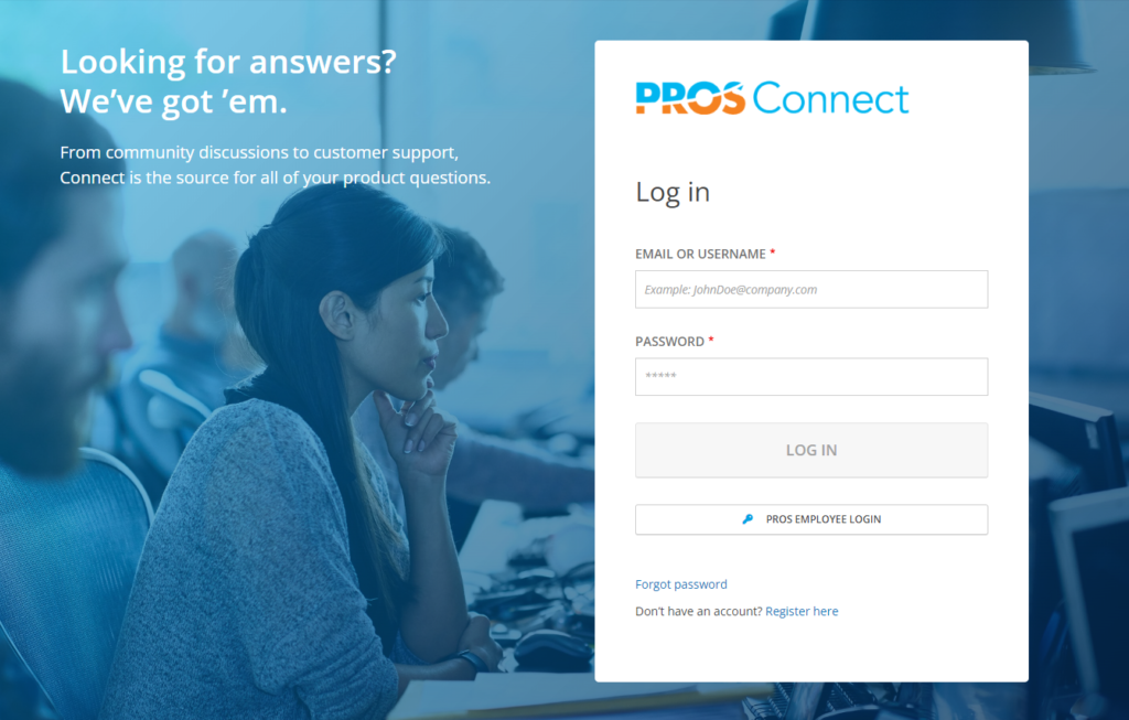 Screenshot of a login page for a customer support website.